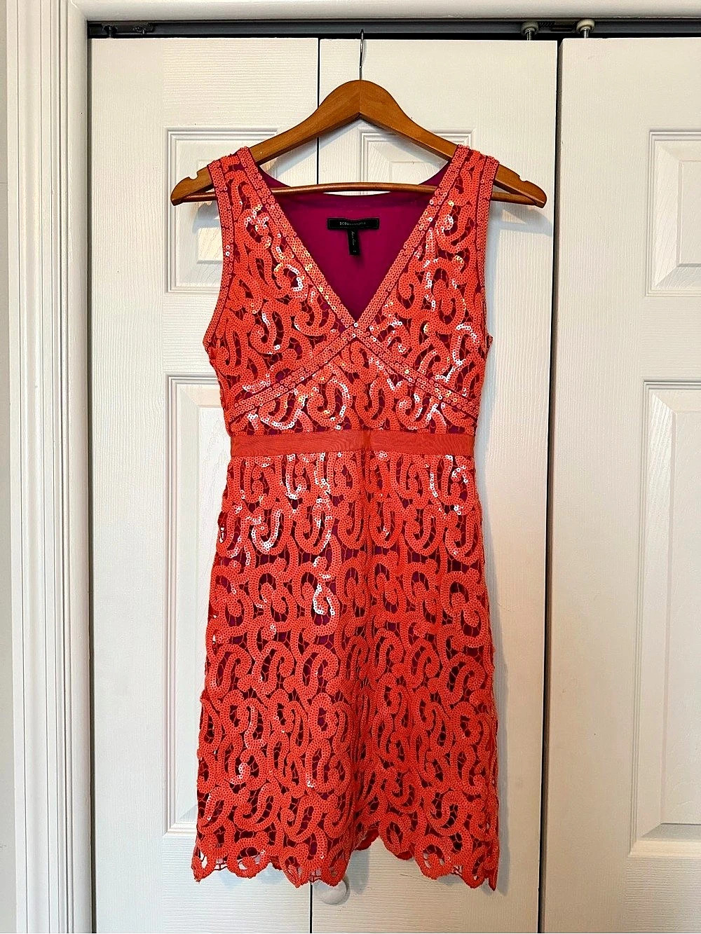 BCBGMAXAZRIA Sequin Mini Dress in Orange & Pink Size XS